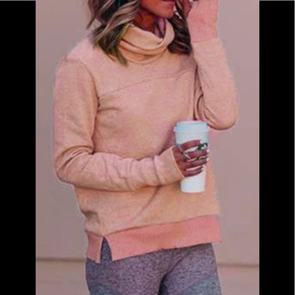 High Neck Loose TurtleNeck Loose Rib Knit Cuffs & Trim Slit Side Soft SweatShirt - Picture 4 of 8